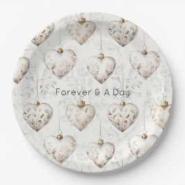 Plato De Papel Chic Cream Grey Hearts Ornaments Wedding