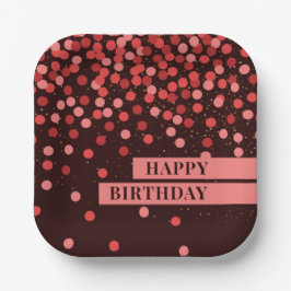 Plato De Papel Chic Cumpleaños Feliz Confeti Negro y Rojo