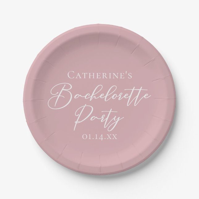 Plato De Papel Chic Dusty Rose Pink Bachelorette Party Custom (Anverso)