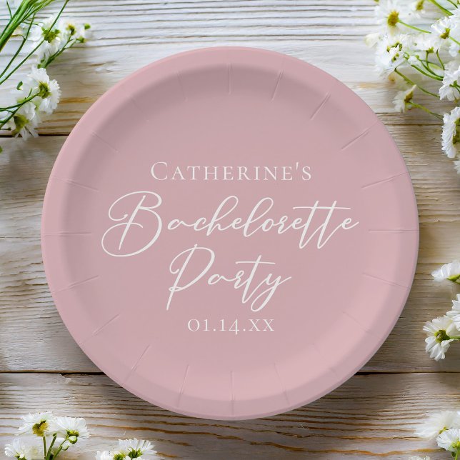 Plato De Papel Chic Dusty Rose Pink Bachelorette Party Custom (Subido por el creador)