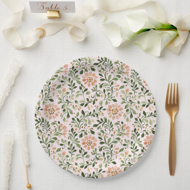 Plato De Papel Chic Floral Rosa Despedida de Soltera (Boda)