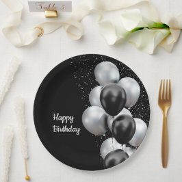 Plato De Papel Chic Globo Gris Negro