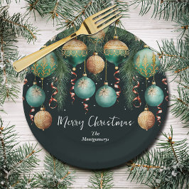 Plato De Papel Chic Gold and Green Christmas Tree Ornaments