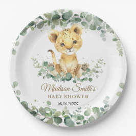 Plato De Papel Chic Greenery Adorable Cachorro de León Niño Baby 