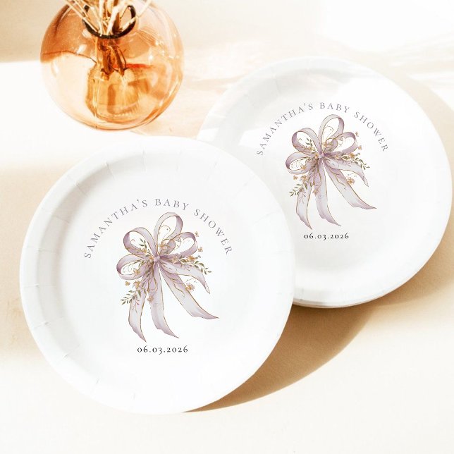 Plato De Papel Chic Lavender Ribbon bow baby shower  (Subido por el creador)