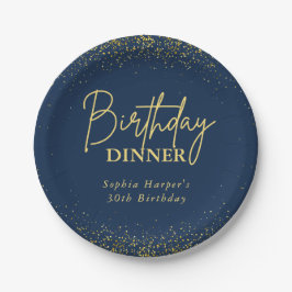Plato De Papel Chic Navy Gold Glitter Confetti Birthday Dinner