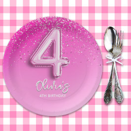 Plato De Papel Chic Pink Glitter Balloon 4th Birthday Party