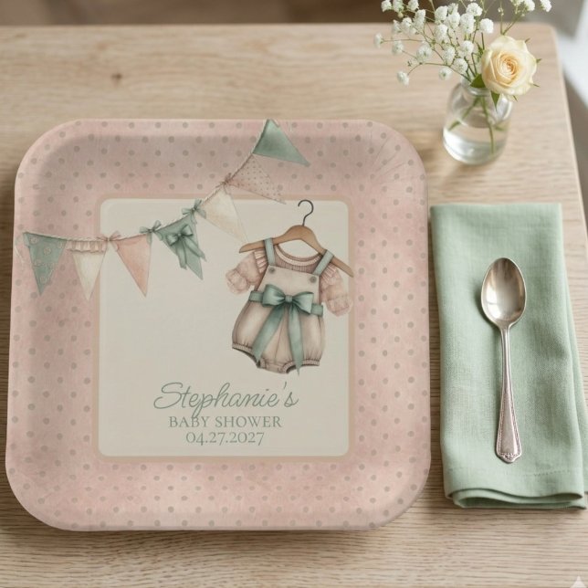 Plato De Papel Chic Polka Dot Floral Party Plate (Boho polka dot baby shower paper plate)