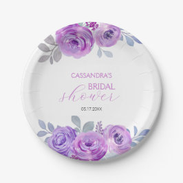 Plato De Papel Chic Rosa Violeta Jardinería Floral Desayuno Nupci