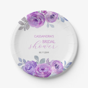 Plato De Papel Chic Rosa Violeta Jardinería Floral Desayuno Nupci