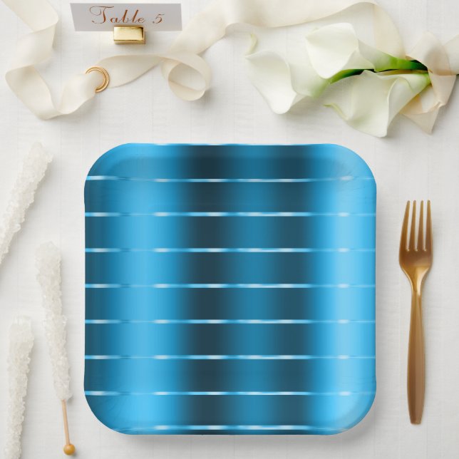 Plato De Papel Chic Royal Azul Cinta Bridal Shower (Boda)