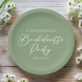 Plato De Papel Chic Sage Green Bachelorette Party Personalized