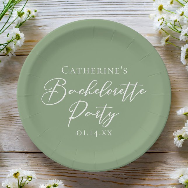 Plato De Papel Chic Sage Green Bachelorette Party Personalized (Subido por el creador)