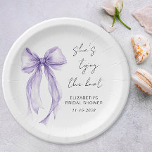 Chic Tazón de Boda de Acuarela con Lazo Morado