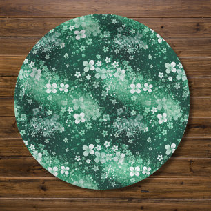 Plato De Papel Chic tréboles blancos y verdes con lunares sobre v