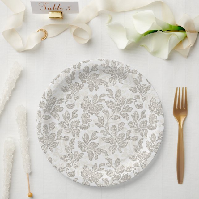 Plato De Papel Chic White Cream Floral Wedding (Boda)