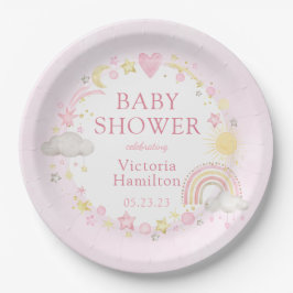 Plato De Papel Chica acuarela Arcoiris Baby Shower