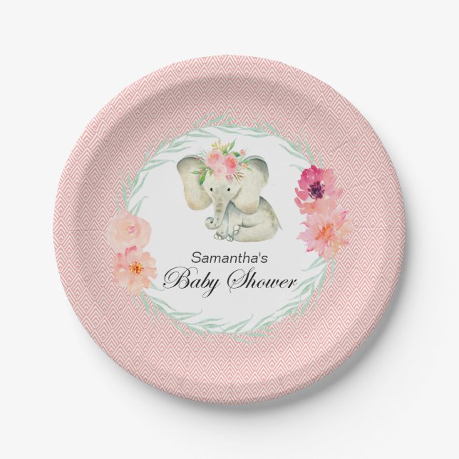 Plato De Papel Chica Adorable Baby Elephant Baby Shower (Anverso)