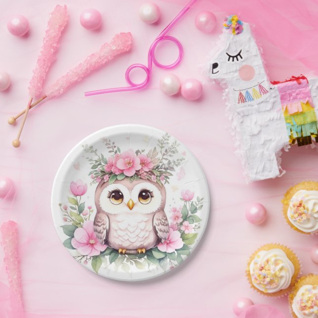 Plato De Papel Chica Adorable De Lechuza Rosa Baby Shower (Fiesta)