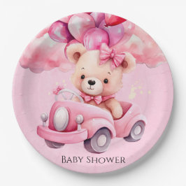 Plato De Papel Chica Adorable Teddy Bear Vintage Car Baby Shower