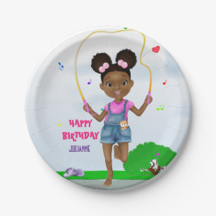 Plato De Papel Chica afroamericano Jump Rope Cumpleaños