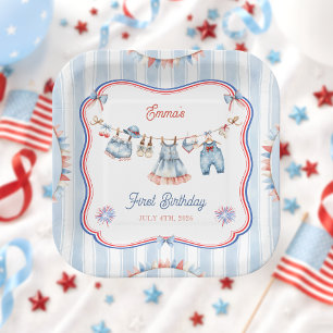 Plato De Papel Chica Americana del 4 de Julio cumple 1 año