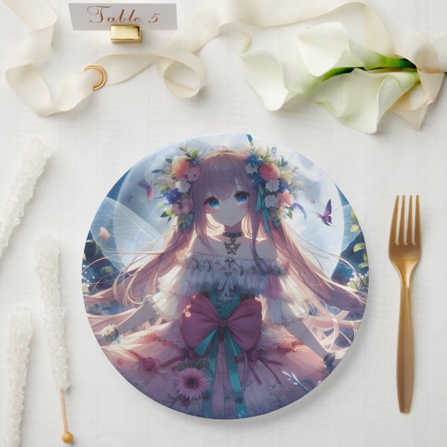 Plato De Papel Chica Anime Flor Luna Hada (Boda)
