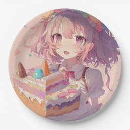 Plato De Papel Chica Anime Pedazo de Tarta Caprichoso Cumpleaños