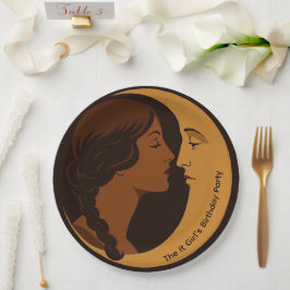 Plato De Papel Chica Art Déco Gótico y Luna Creciente editable