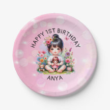Chica asiático personalizado de bonito y cumpleaño
