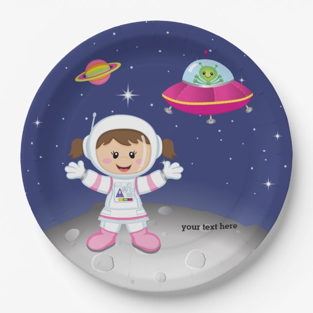 Plato De Papel Chica astronauta (Anverso)