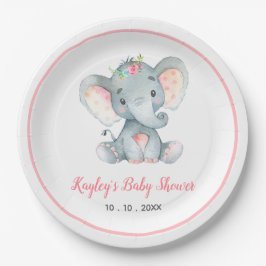 Plato De Papel Chica Baby Elephant Baby Shower (Floral)