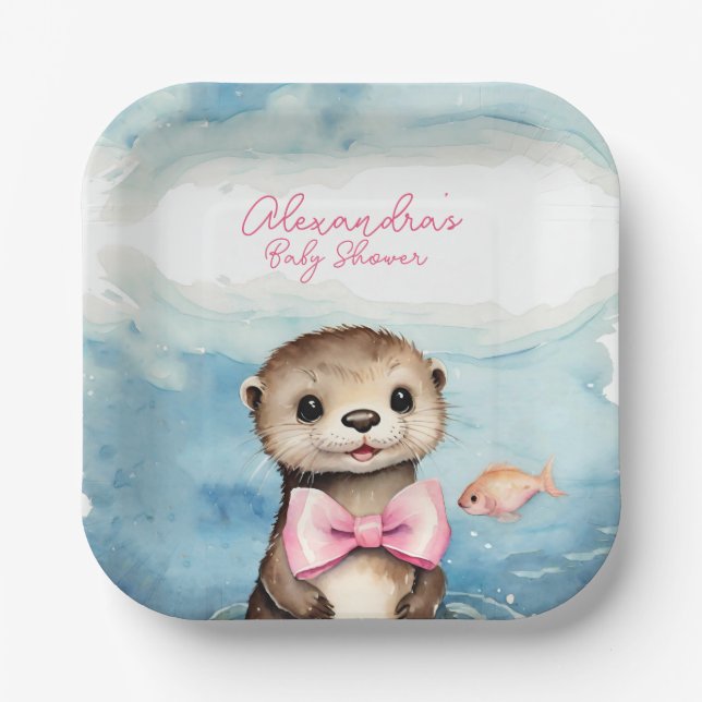 Plato De Papel Chica Baby Otter Baby Shower (Anverso)
