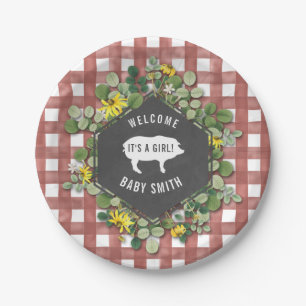 Plato De Papel Chica Baby Q Wildflower Gingham Baby Shower