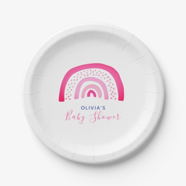 Plato De Papel Chica Baby Shower arcoiris rosa (Anverso)