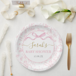 Plato De Papel Chica Baby Shower Bow Rosado