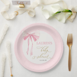 Plato De Papel Chica Baby Shower Bow Rosado