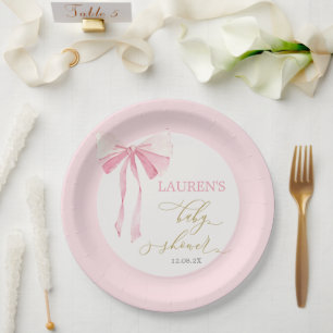 Plato De Papel Chica Baby Shower Bow Rosado