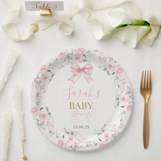Plato De Papel Chica Baby Shower con arco (Boda)