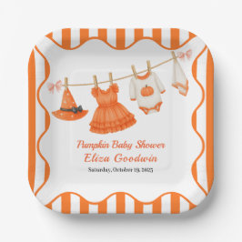 Plato De Papel Chica Baby Shower de Halloween | Calabaza de peque