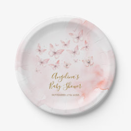 Plato De Papel Chica Baby Shower de mariposa rosa