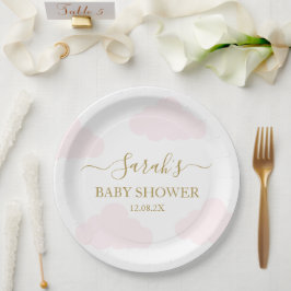 Plato De Papel Chica Baby Shower de nubes rosadas