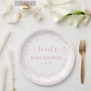 Plato De Papel Chica Baby Shower de oso de tocador rosa