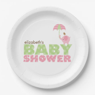 Plato De Papel Chica Baby Shower del elefante rosado