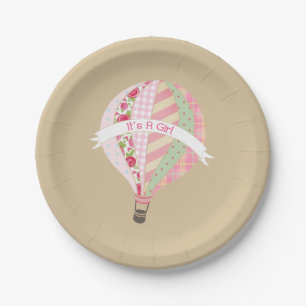 Plato De Papel Chica Baby Shower del globo del aire caliente