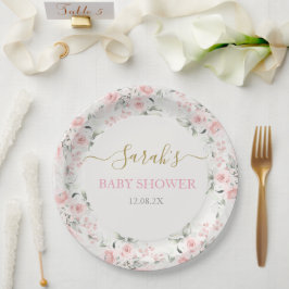 Plato De Papel Chica Baby Shower floral rosa