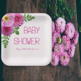 Plato De Papel Chica Baby Shower Pink Purple Dahlia