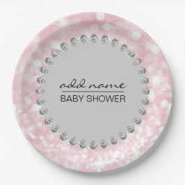 Plato De Papel Chica Baby Shower rosa/gris personalizado