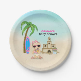 Plato De Papel Chica Beach Baby Sandcastle, Surfboard Baby Shower