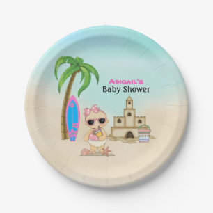 Plato De Papel Chica Beach Baby Sandcastle, Surfboard Baby Shower